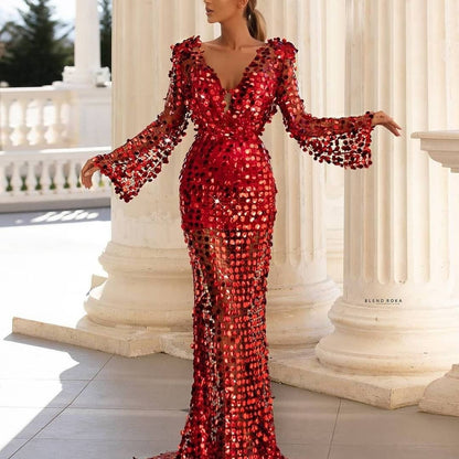 A burgundy dress evening dress