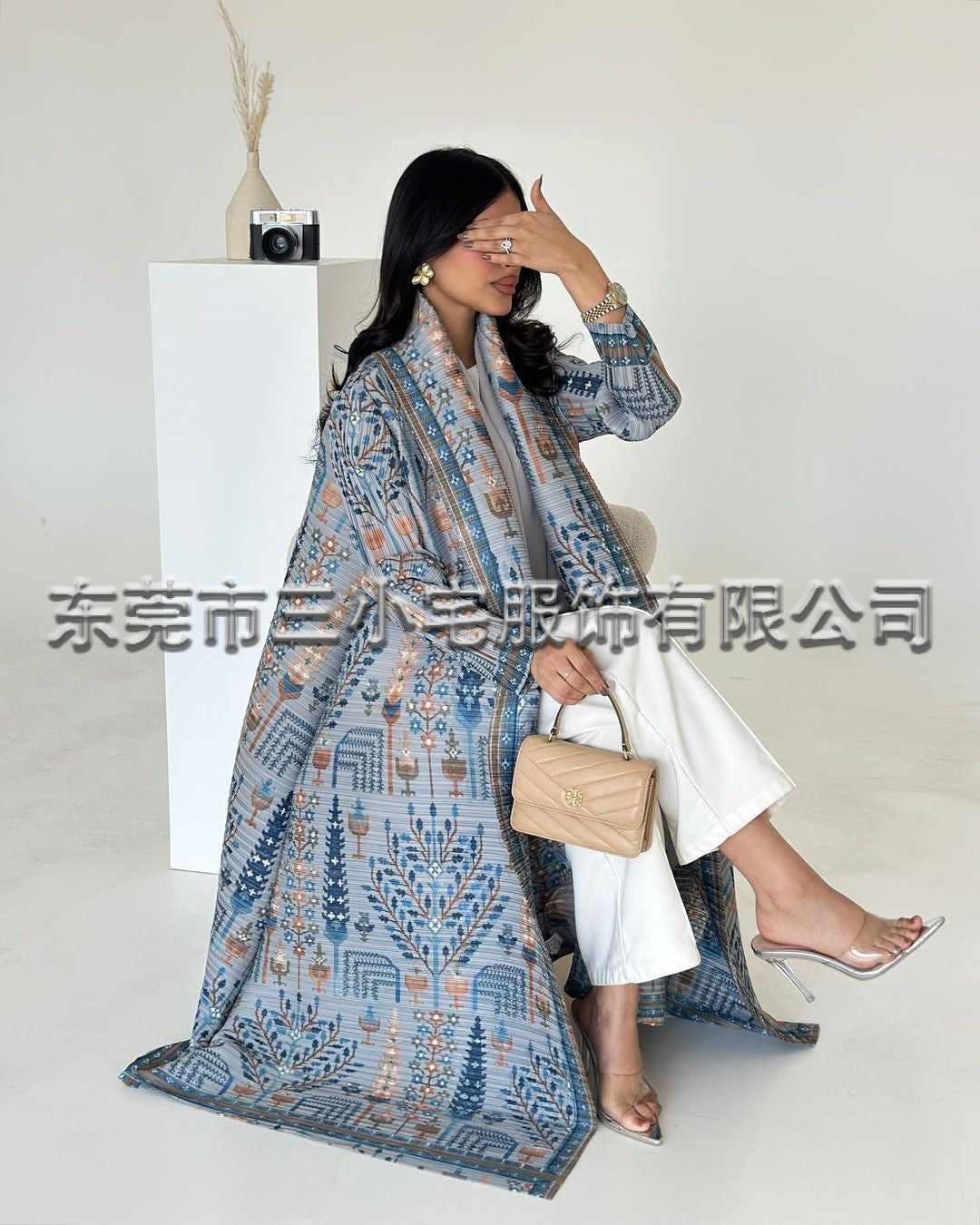 A  Pleated robe print cardigan women's clothing