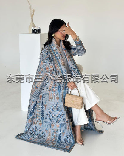A  Pleated robe print cardigan women's clothing