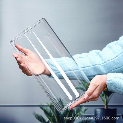 A straight glass vase plant container fish tank ornament