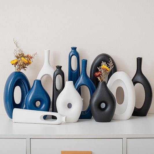 A Creative Nordic Art Ceramic Vase Ornament Living Room TV Cabinet Wine Cabinet Flower Arrangement Ornament Model Room Flower Ware