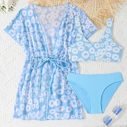A girls three-piece swimsuit children's swimsuit baby girl summer foreign trade cross-border children's swimsuit middle and old children - Mixbatch