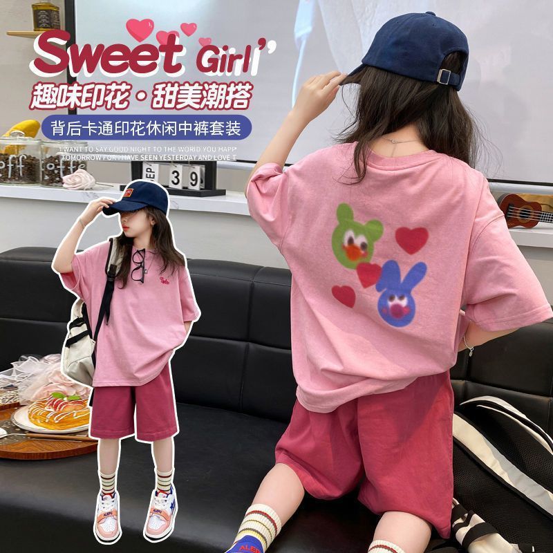 A girl summer thin suit Internet celebrity girl middle aged older children fashionable foreign style fried street sports summer clothes trendy clothes