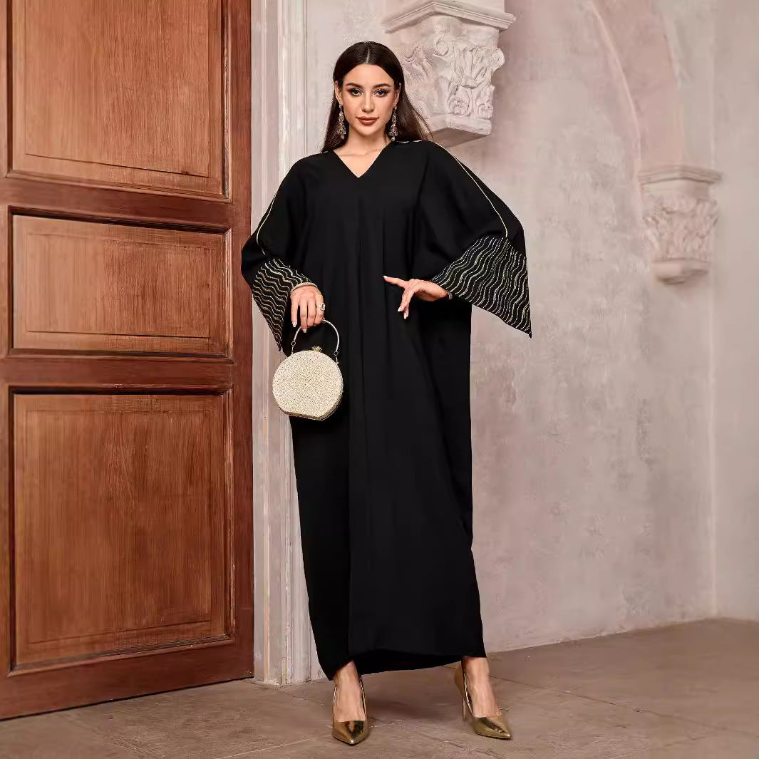 Middle Eastern Muslim long dress long sleeves split ends temperament elegant Abaya robe embroidered blouse - Mixbatch