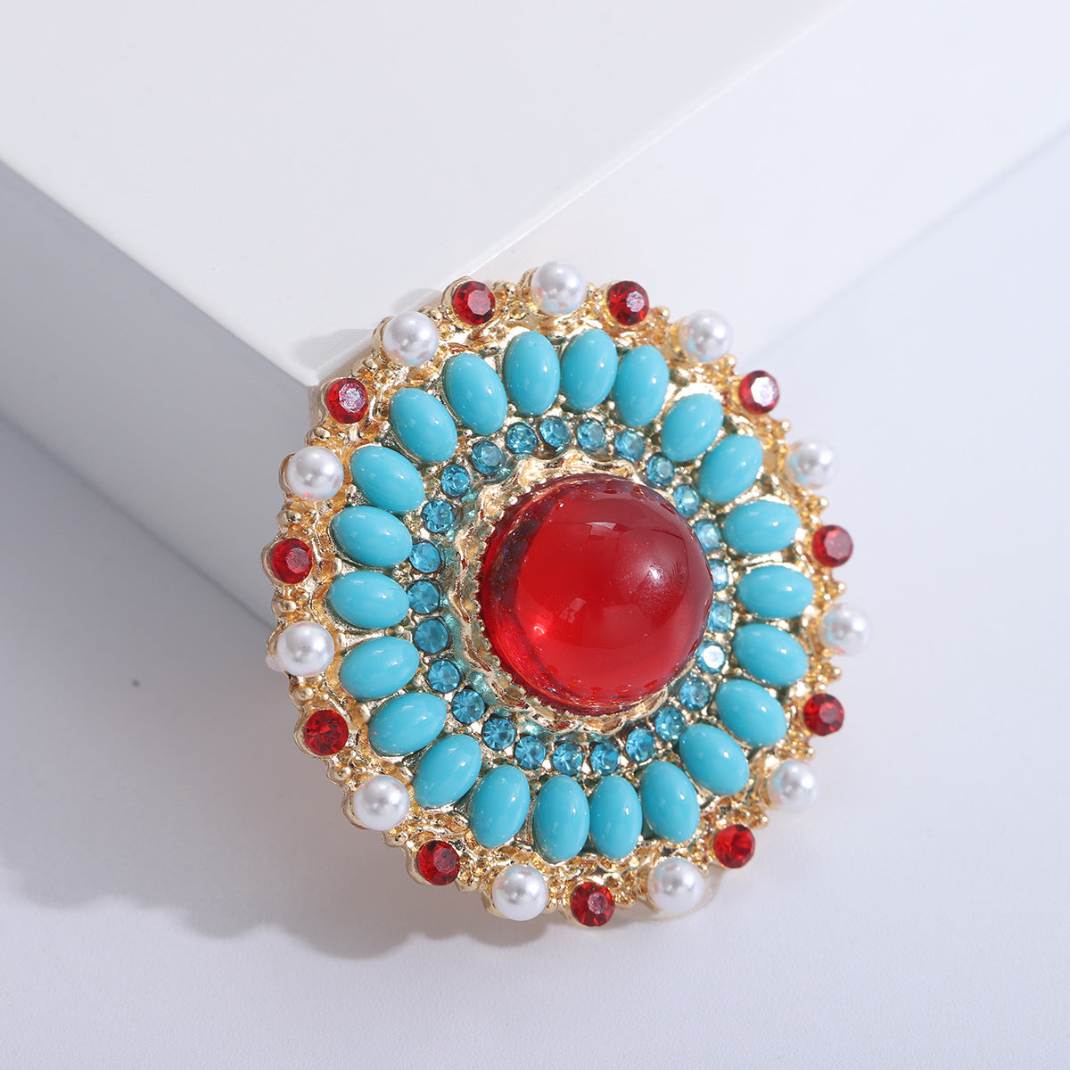 A European, American and Western antique Baroque ruby brooch retro court style women fashion atmospheric clothing accessories pin - Mixbatch