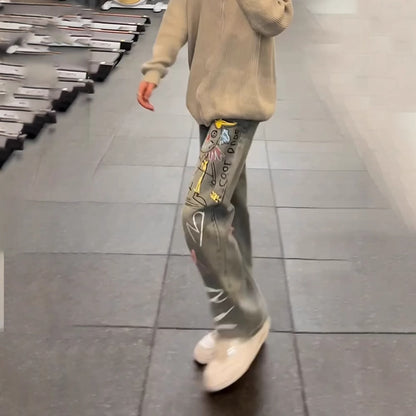 A graffiti print jeans