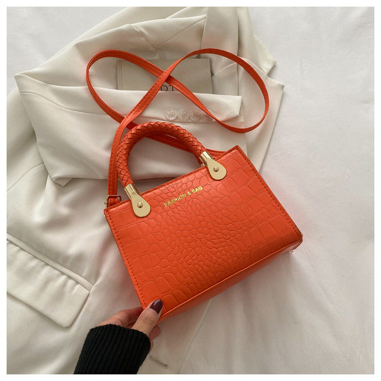 A Fashion Small Square Bag Women's Stone Pattern Woven Shoulder Crossbody Casual Women's Bag Approved - Mixbatch