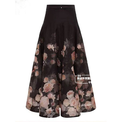 A European summer new heavy craft ruffle edge lantern sleeve shirt + large skirt set