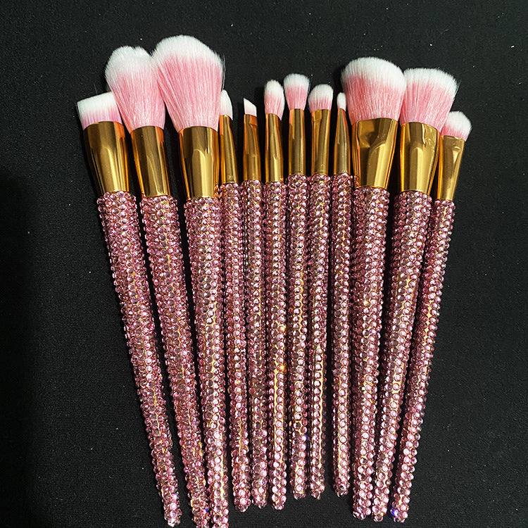 A 12 pcs full of diamond makeup brushes professional face and eye beauty kit, full of diamond Blingbling beauty - Mixbatch