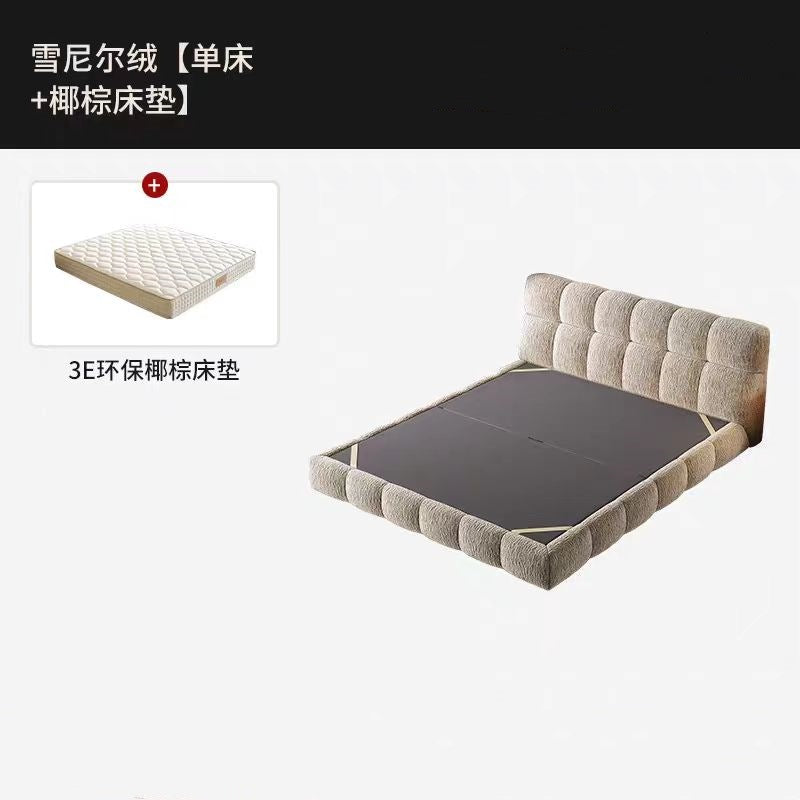 A puff bed cream retro style master bedroom light luxury high-grade chenille cloth bed Italian minimalist soft bag storage bed