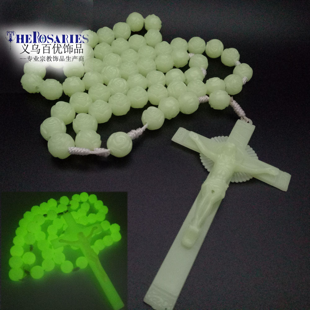 A wall decoration 16mm luminous rose rosary cross household decoration prayer beads 112g - Mixbatch