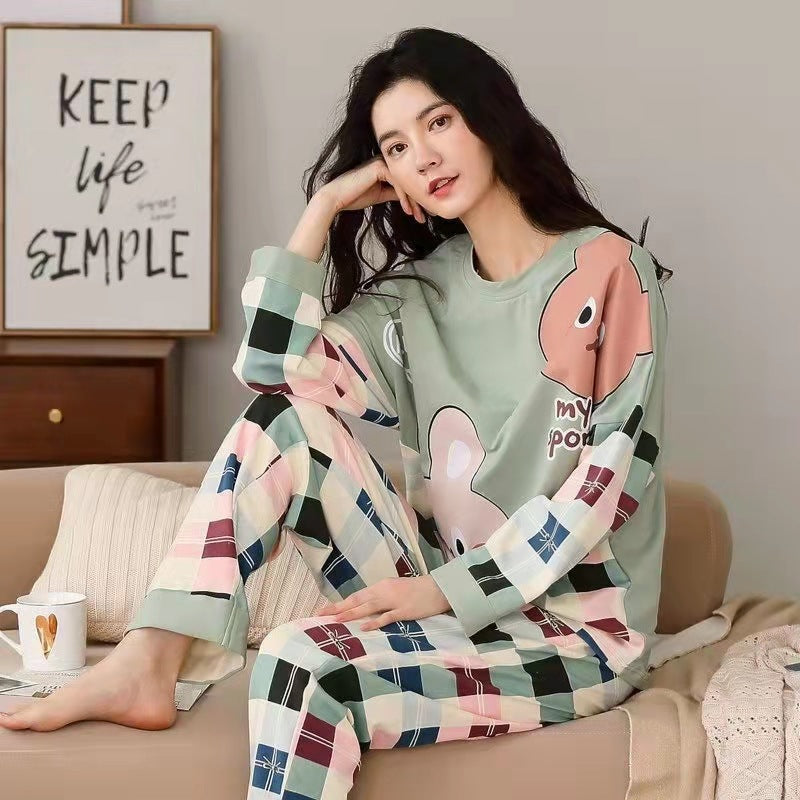 A large number of wholesale pajamas women's spring and autumn long-sleeved autumn and winter loungewear women's large size simple loose suit outer wear - Mixbatch