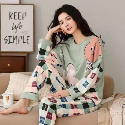 A large number of wholesale pajamas women's spring and autumn long-sleeved autumn and winter loungewear women's large size simple loose suit outer wear - Mixbatch