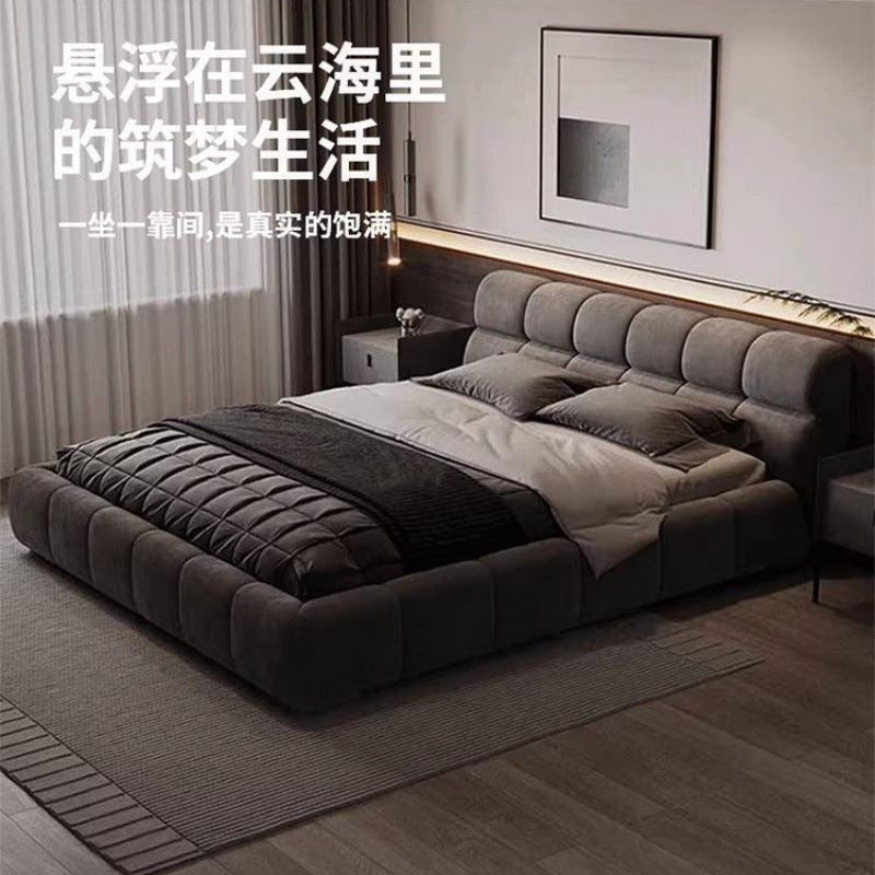 A technology flannel bed puff bed master bedroom double embedded air pressure storage bed spot comfortable soft against wedding bed wood