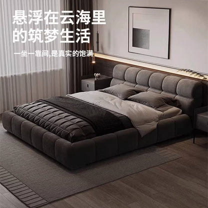 A technology flannel bed puff bed master bedroom double embedded air pressure storage bed spot comfortable soft against wedding bed wood