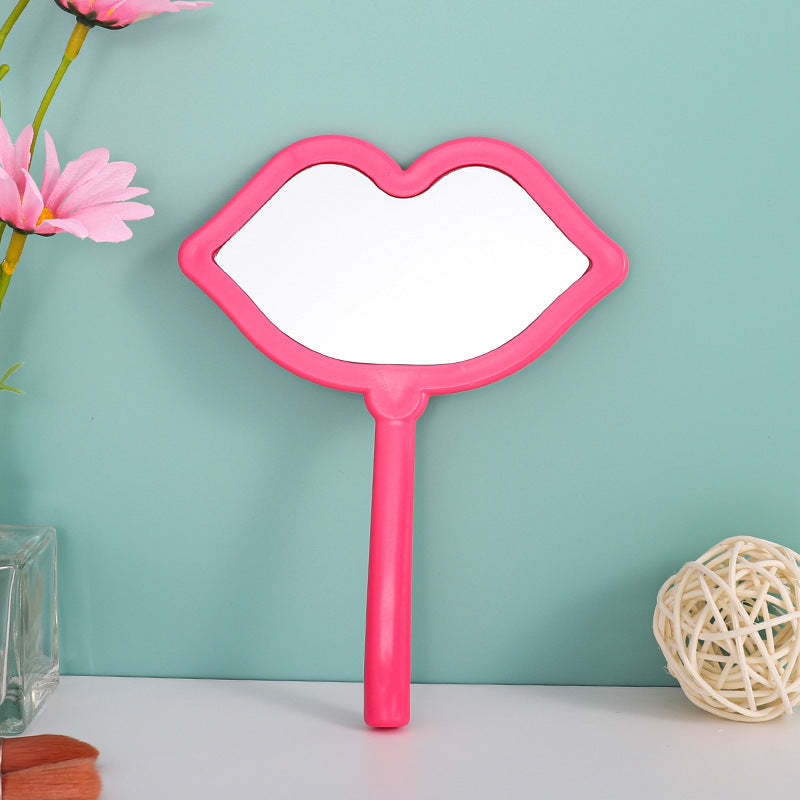 A new lip handheld makeup mirror can be printed LOGO handle mirror high definition portable makeup mirror DIY mini mirror - Mixbatch