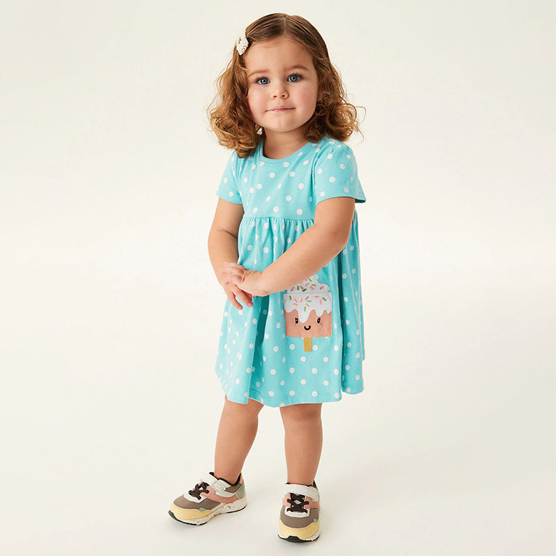 A Little Maven European and American cartoon print children's skirt summer new short-sleeved children's dress 100% COTTON - Mixbatch
