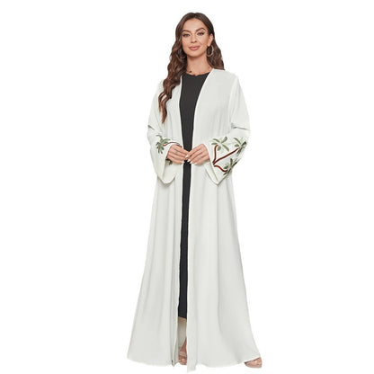 New Middle Eastern Muslim Fashion Elegant Long Sleeve Cardigan Embroidered Dress Robe - Mixbatch
