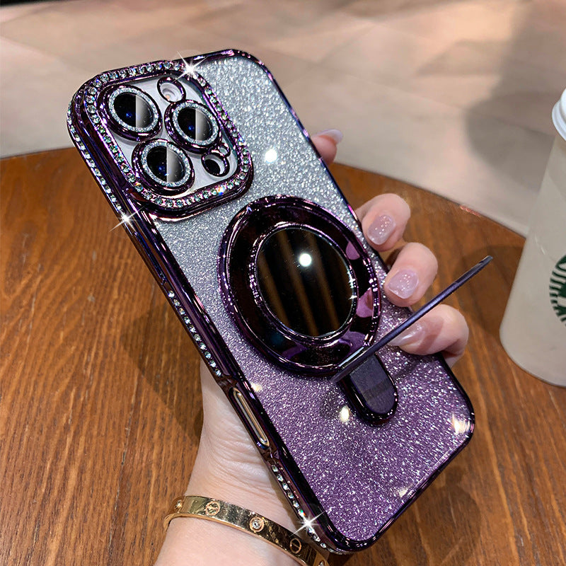 A Rhinestone mobile phone case magnetic suction bracket