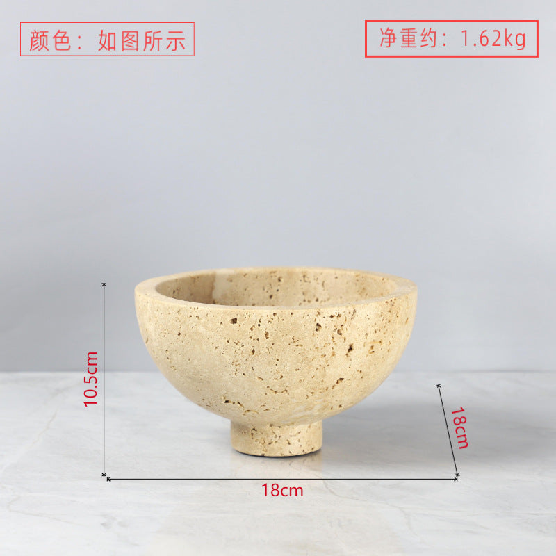 صينية زخرفية دائرية الشكل مصنوعة من رخام الترافرتين 