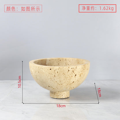 صينية زخرفية دائرية الشكل مصنوعة من رخام الترافرتين 