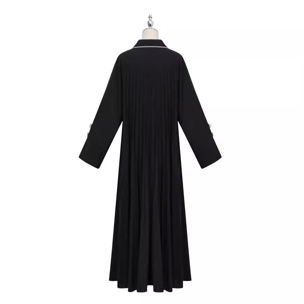 Middle Eastern Muslim Clothing Long Dress Fashion Elegant Cardigan Contrast Color Dress Robe - Mixbatch