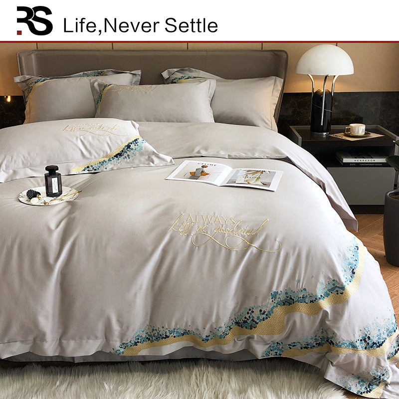 OQ5M luxury 100-piece long-staple cotton four-piece cotton embroidered quilt cover sheets with high quality bedding 4 - Mixbatch