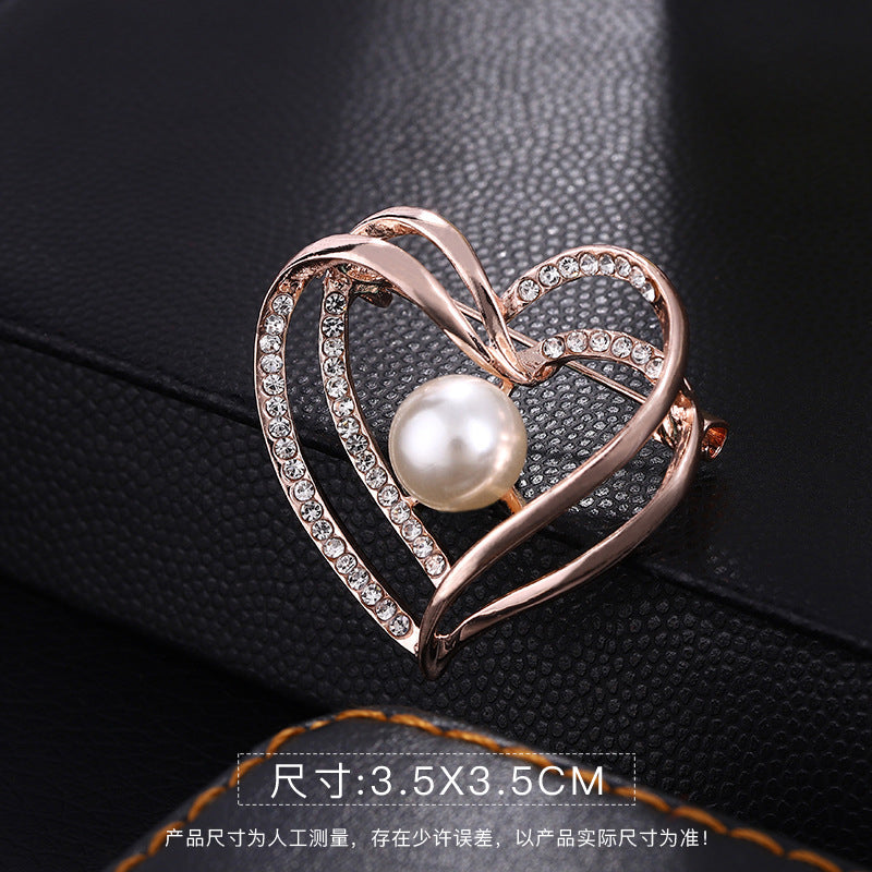 A Korean new fashion high-end brooch women's rhinestone silk scarf buckle anti-light buckle crystal brooch pin pearl jewelry - Mixbatch
