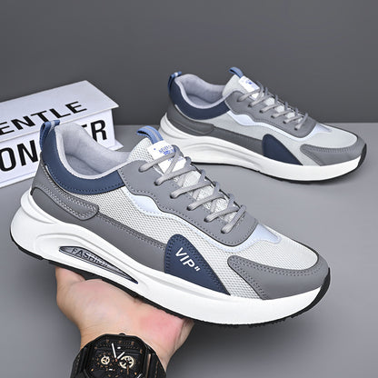 A soft-soled mesh men's shoes, new summer 2024 comfortable and trendy running sports shoes, leather non-slip and versatile casual shoes - Mixbatch