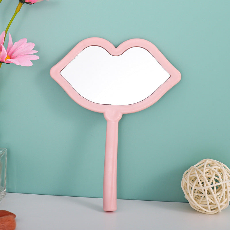 A new lip handheld makeup mirror can be printed LOGO handle mirror high definition portable makeup mirror DIY mini mirror - Mixbatch