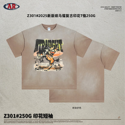 A spray-dyed men's short-sleeved T-shirt