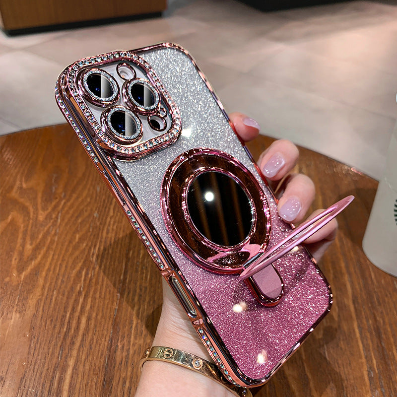 A Rhinestone mobile phone case magnetic suction bracket