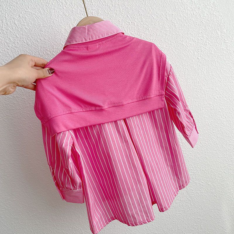A Korean version of spring and autumn girls striped medium