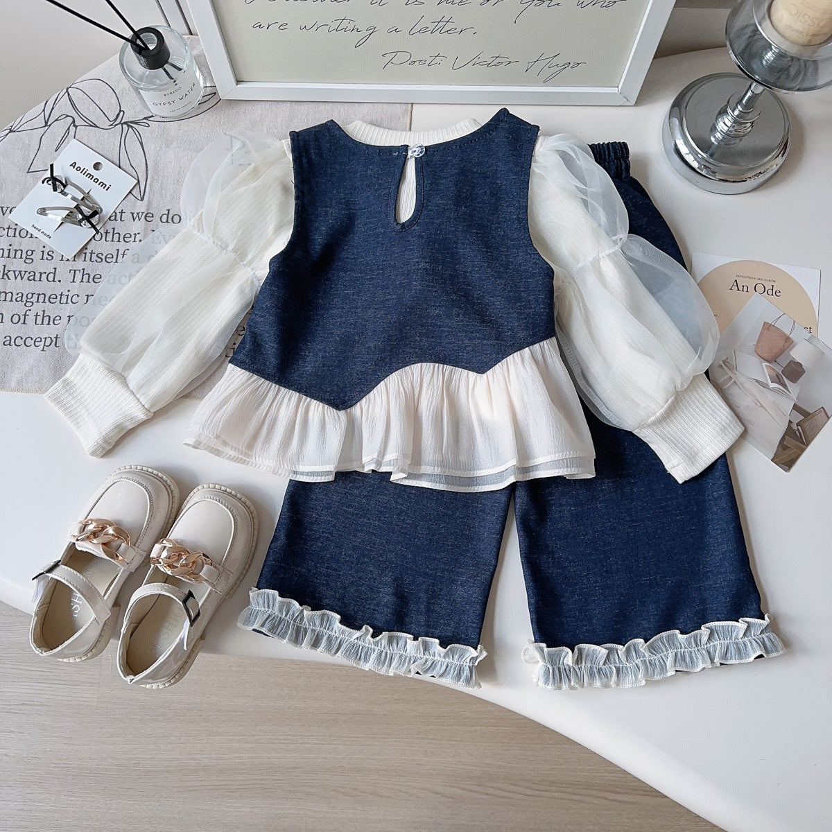 A three-piece denim set for girls