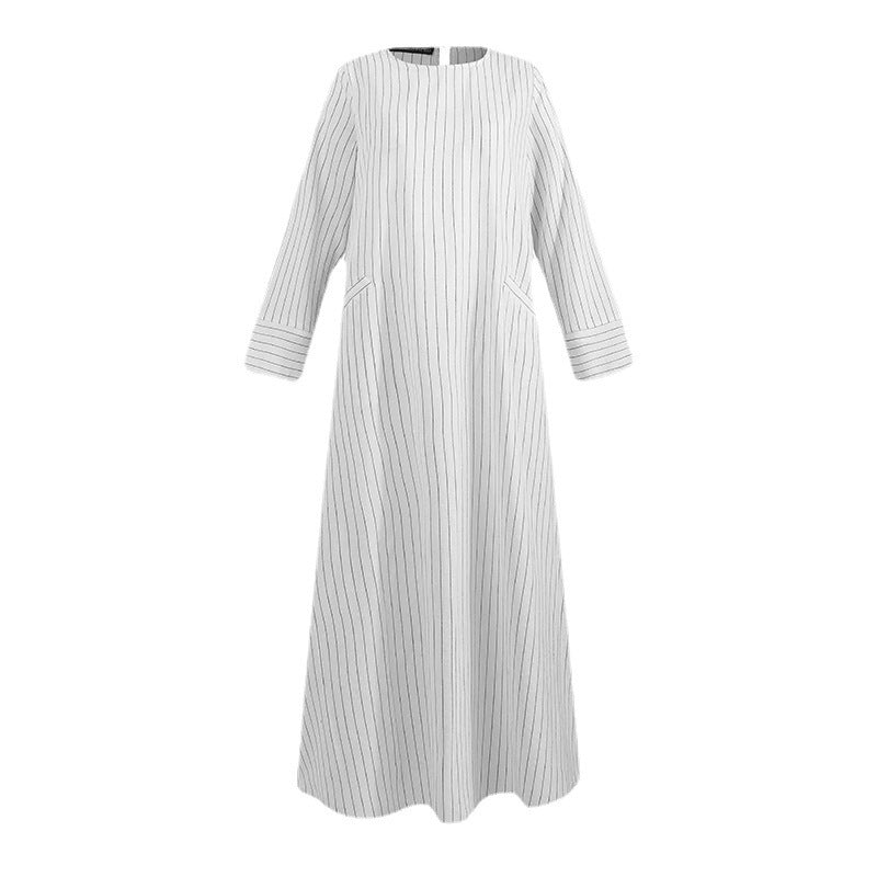 Middle East clothing Muslim women's cross-border supply of literature and art, retro national style, cotton and linen pullover, round neck A-shaped dress, dress - Mixbatch