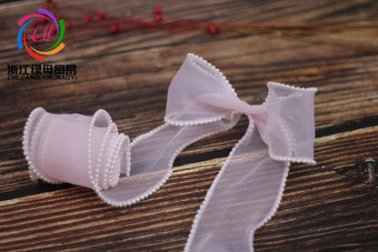 A Spot 5.5cm Pearl Meteor Fishtail Yarn Copy Edge Wave Yarn Cake Bouquet Packaging Material Bow Ribbon - Mixbatch