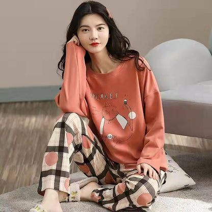 A large number of wholesale pajamas women's spring and autumn long-sleeved autumn and winter loungewear women's large size simple loose suit outer wear - Mixbatch