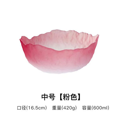 A Creative Japanese Lotus Mist Powder Glass Fruit Salad Bowl Set High Value Dessert Bowl Light Luxury Simple Household Fruit Plate