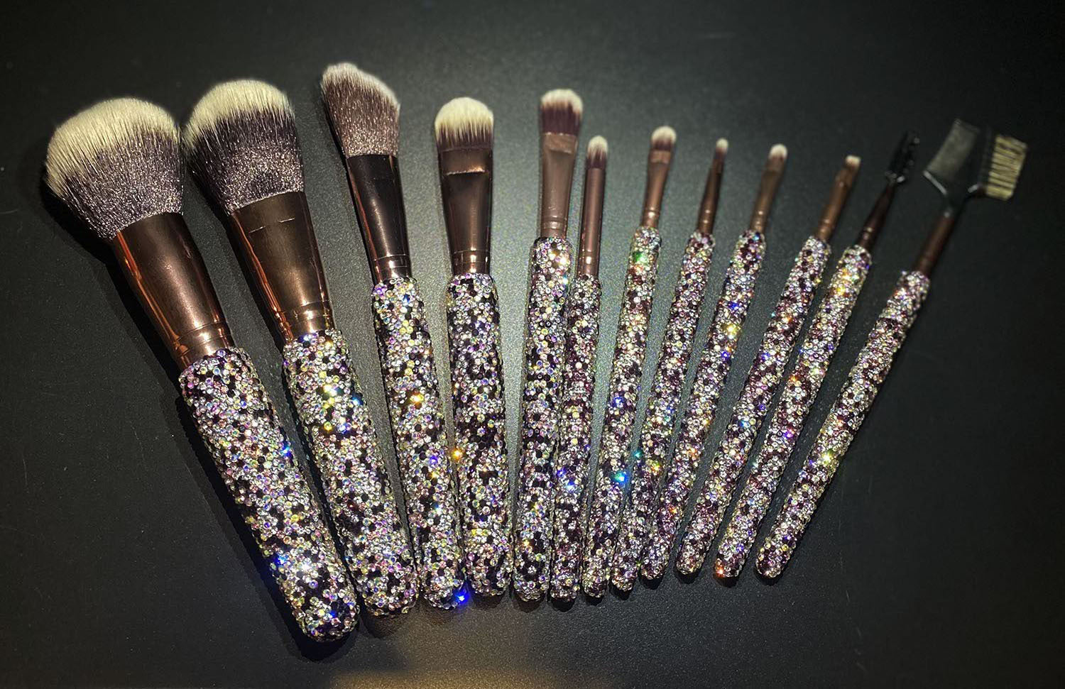 A High-grade diamond-encrusted makeup brush 12-piece set Factory direct sales diamond makeup tool set Loose powder blush makeup brush - Mixbatch