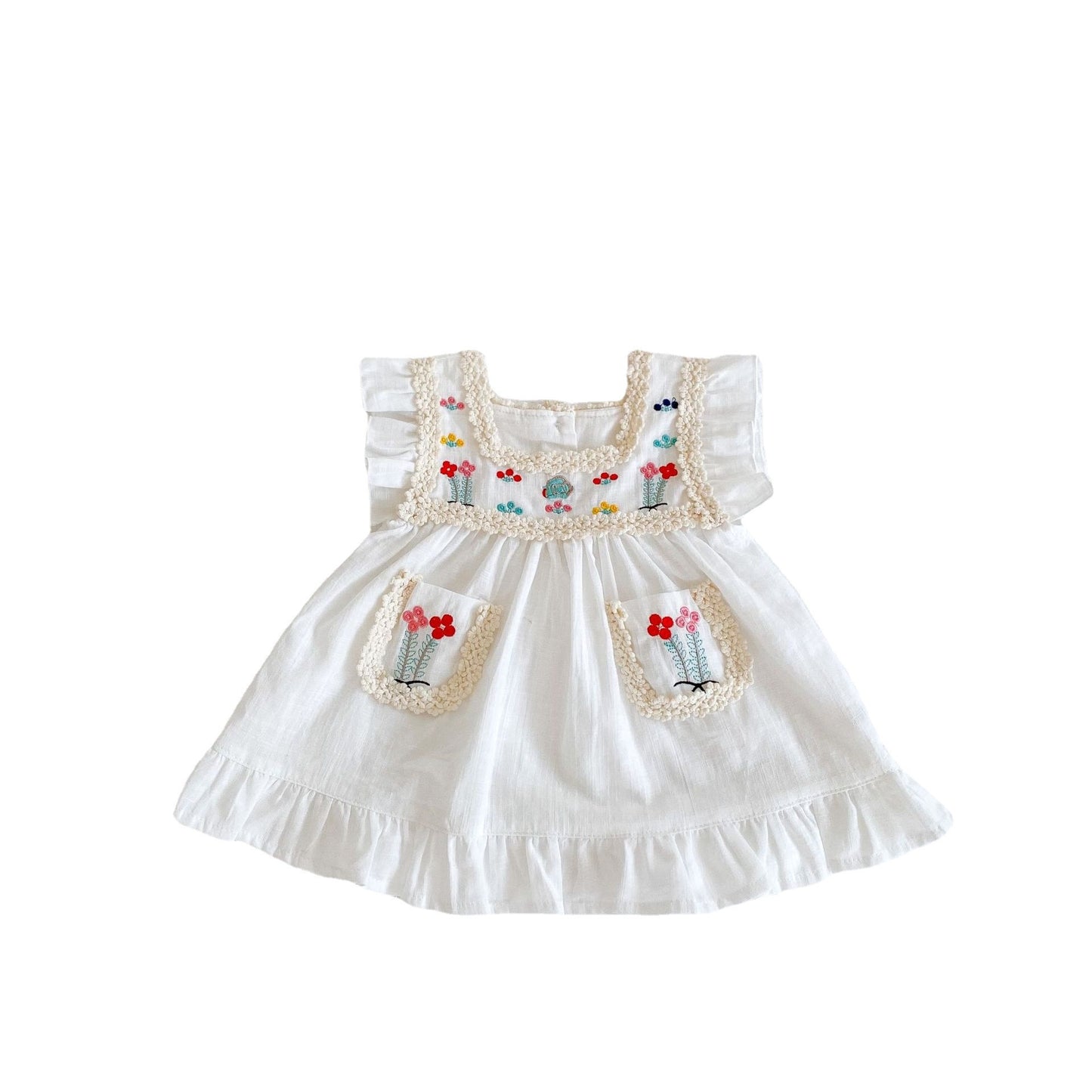 A ins 2023 summer new girl baby embroidered thin dress baby 0-3 years old white dress princess dress - Mixbatch