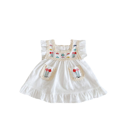 A ins 2023 summer new girl baby embroidered thin dress baby 0-3 years old white dress princess dress - Mixbatch