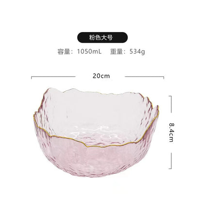 A Creative Japanese Lotus Mist Powder Glass Fruit Salad Bowl Set High Value Dessert Bowl Light Luxury Simple Household Fruit Plate