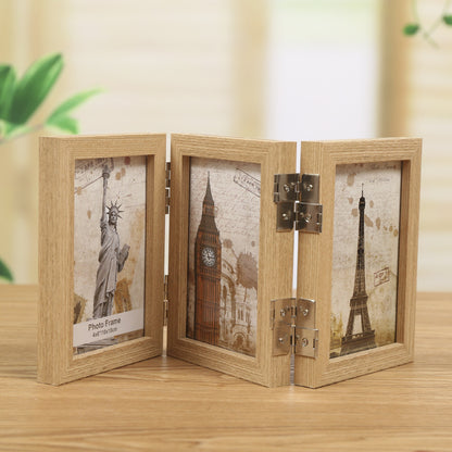 A three-fold wooden photo frame photo frame table 7-inch 8-inch double-sided folding photo frame literary picture frame