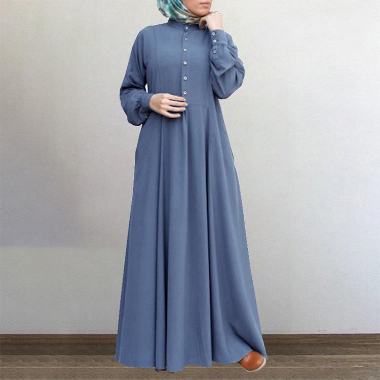 Europe, America, Central and Southeast Asia Autumn and Winter Casual National Style Retro Cardigan Crew Neck Pendulum Dress Muslim Women's Clothing - Mixbatch