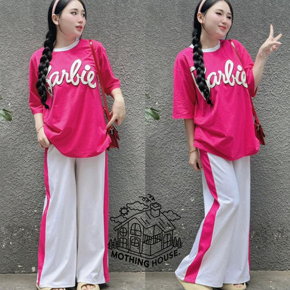 A casual two-piece set summer loose short-sleeved wide-leg pants fashion age-reducing two-piece set foreign style