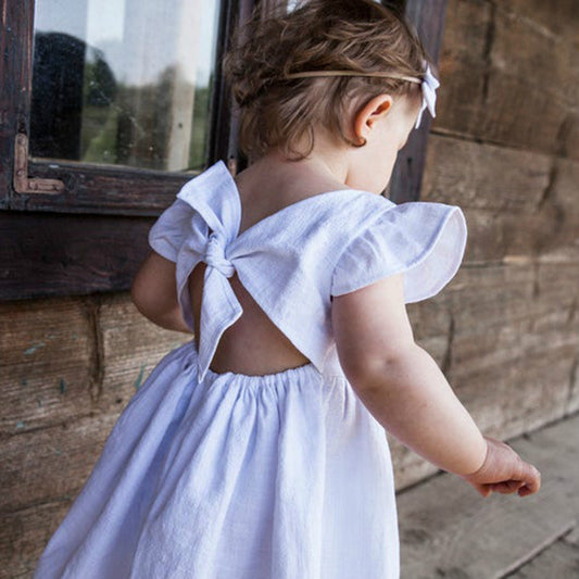 A new girls dress baby cotton and linen solid color - Mixbatch