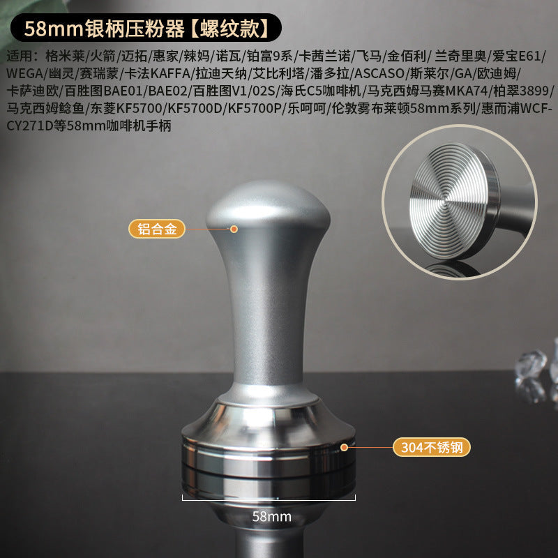 A 51/53/58 mm304 stainless steel coffee powder press threaded wooden handle powder press hammer coffee machine handle powder dispenser