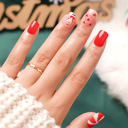 A cross-border explosion European and American style nail piece with diamond long square French manicure three-dimensional love broken diamond wearing nail wholesale - Mixbatch
