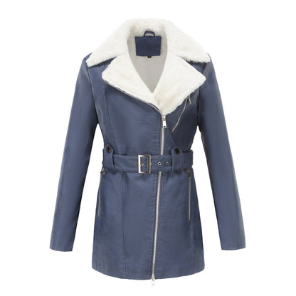 A women's fleece leather jacket