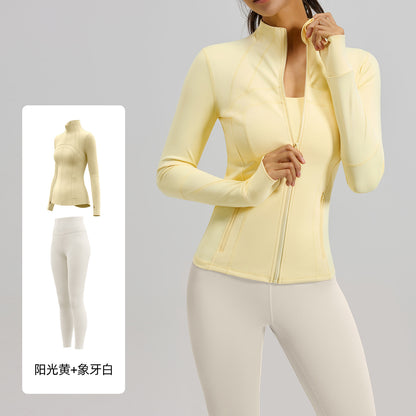 A Cross-border solid color splicing sports suit, slim fit training, fitness yoga clothes, women with pockets